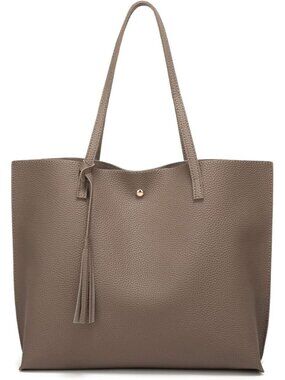 Women's Dark Khaki Soft Faux Leather Tassel Style Handbag Tote Shoulder Bag